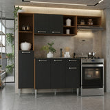 Cocina Compacta Lavinia Castaño y Negro 29x184cm con Mesón de Madera Aglomerada MDP sin Pozuelo y sin Estufa