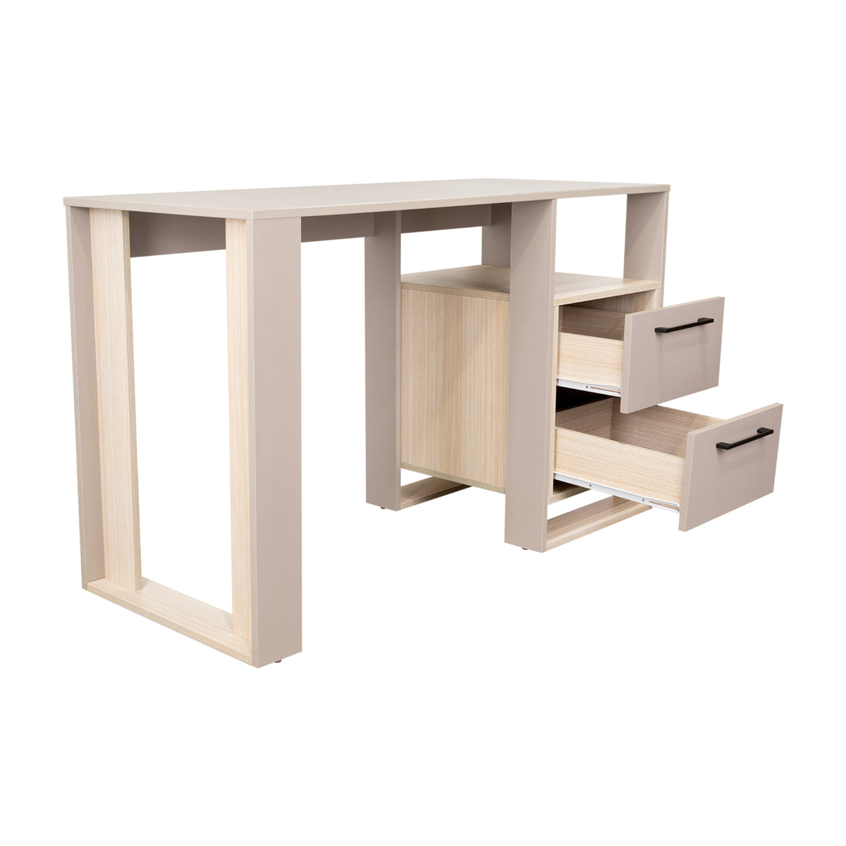 Escritorio Verlot Taupe Mallado 52x75cm con Dos Cajones y con Organizador de Libros