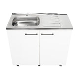 Mueble Inferior Napoles Blanco 100x89cm con Mesón de Acero Inoxidable y con Pozuelo Lado Izquierdo