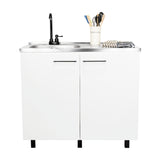 Mueble Inferior Napoles Blanco 100x89cm con Mesón de Acero Inoxidable y con Pozuelo Lado Izquierdo