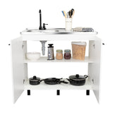 Mueble Inferior Napoles Blanco 100x89cm con Mesón de Acero Inoxidable y con Pozuelo Lado Izquierdo