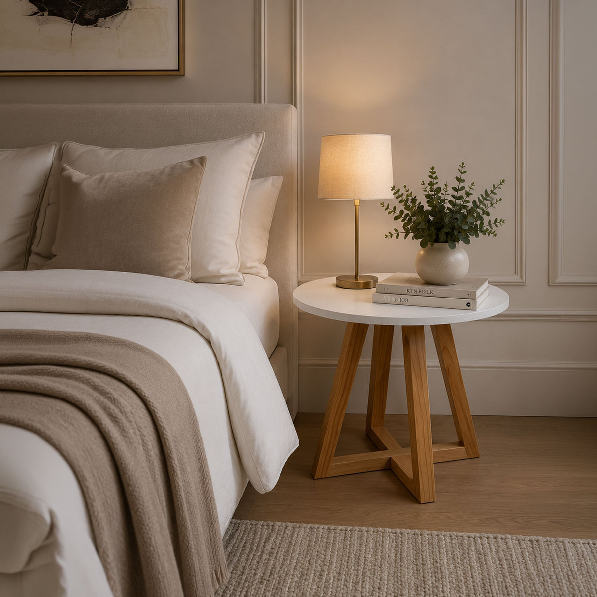 Mesa Auxiliar Circular Cotton Blanco 47x46cm Moderno