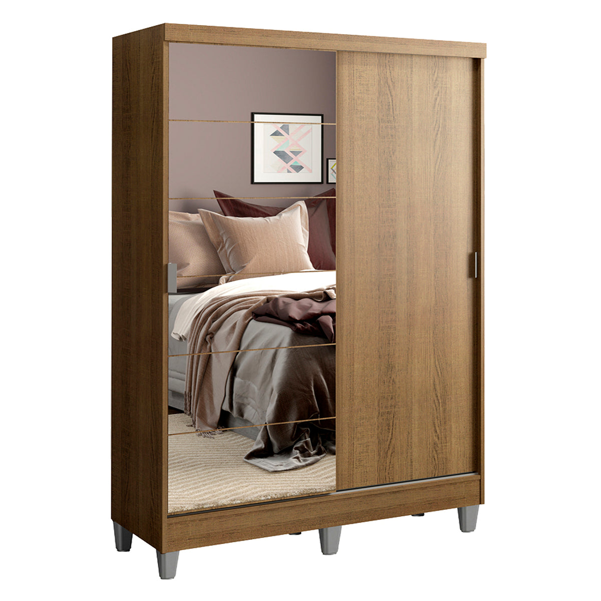 Closet Luke Marron 120x192cm con Un Espejo con Dos Cajones y con Tres Entrepaños