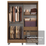 Closet Luke Marron 120x192cm con Espejo con Dos Cajones y con Tres Entrepaños