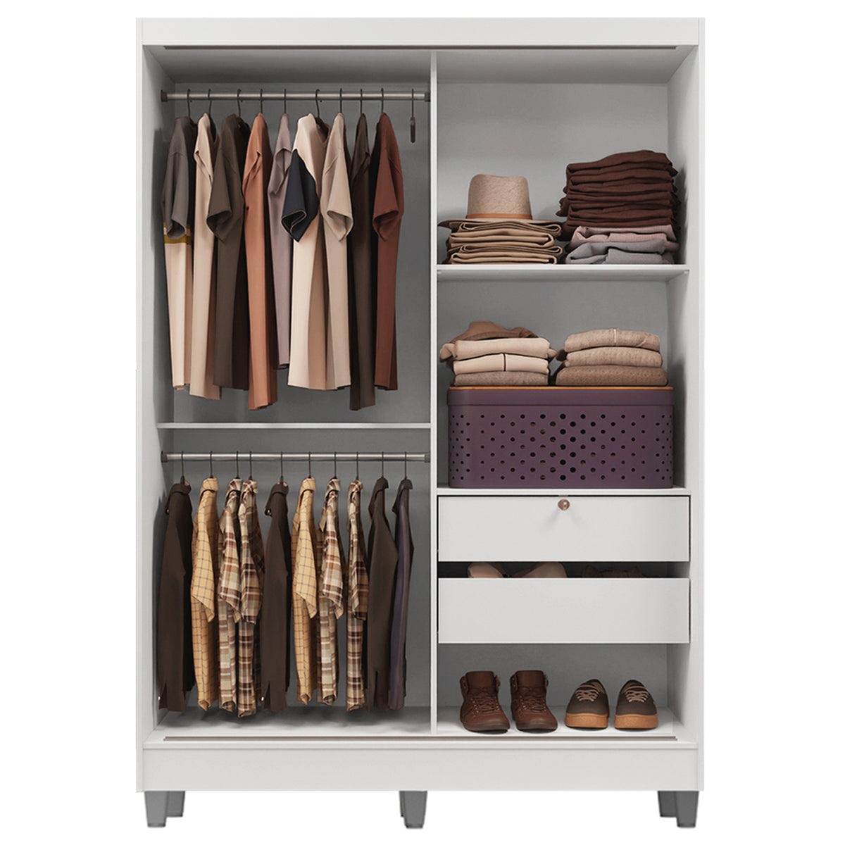 Closet Luke Blanco 120x192cm con Espejo con Dos Cajones y con Tres Entrepaños