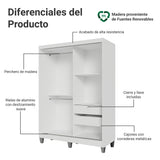 Closet Luke Blanco 120x192cm con Espejo con Dos Cajones y con Tres Entrepaños