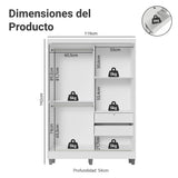 Closet Luke Blanco 120x192cm con Espejo con Dos Cajones y con Tres Entrepaños