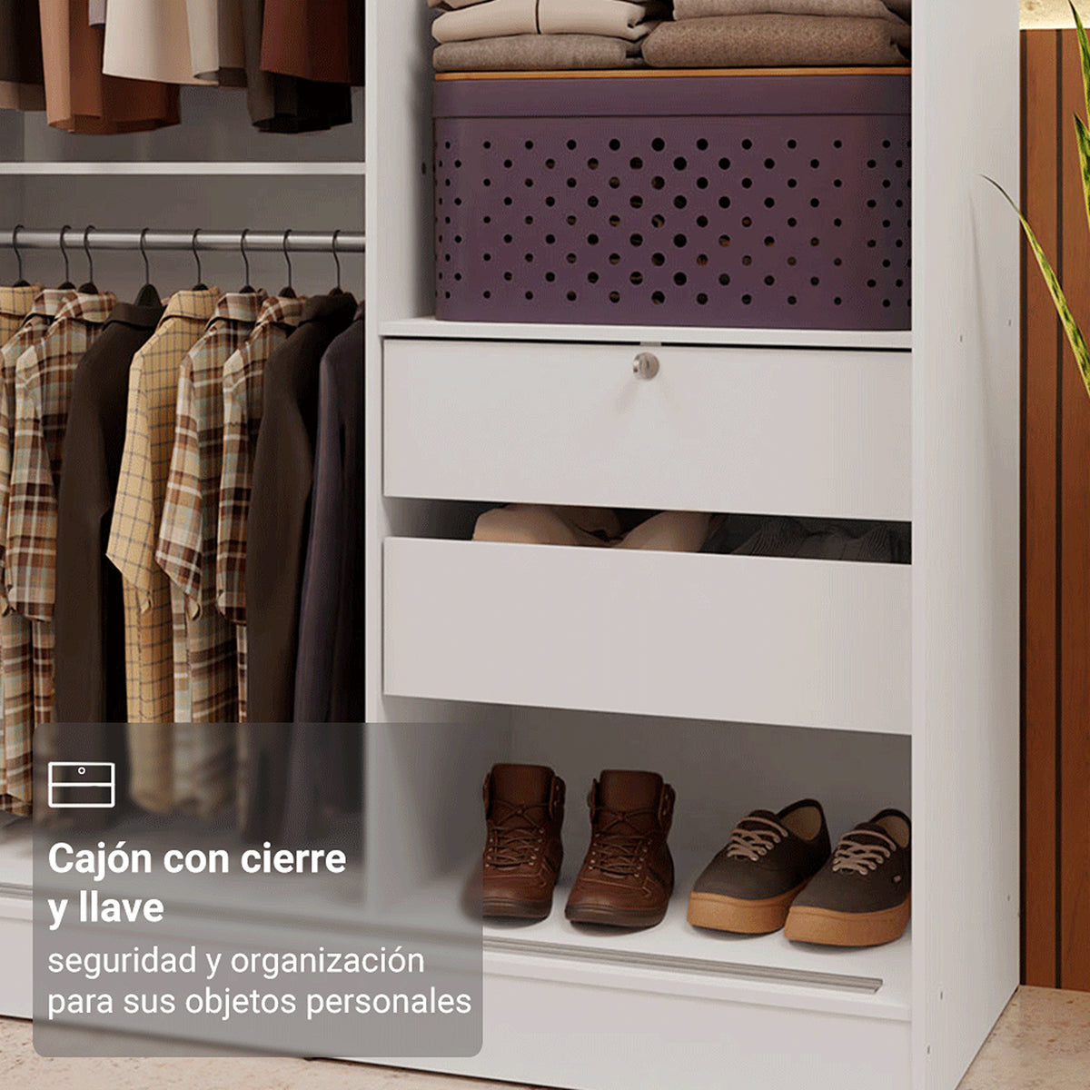 Closet Max Blanco 119x183cm con Un Espejo con Dos Cajones y con Tres Entrepaños