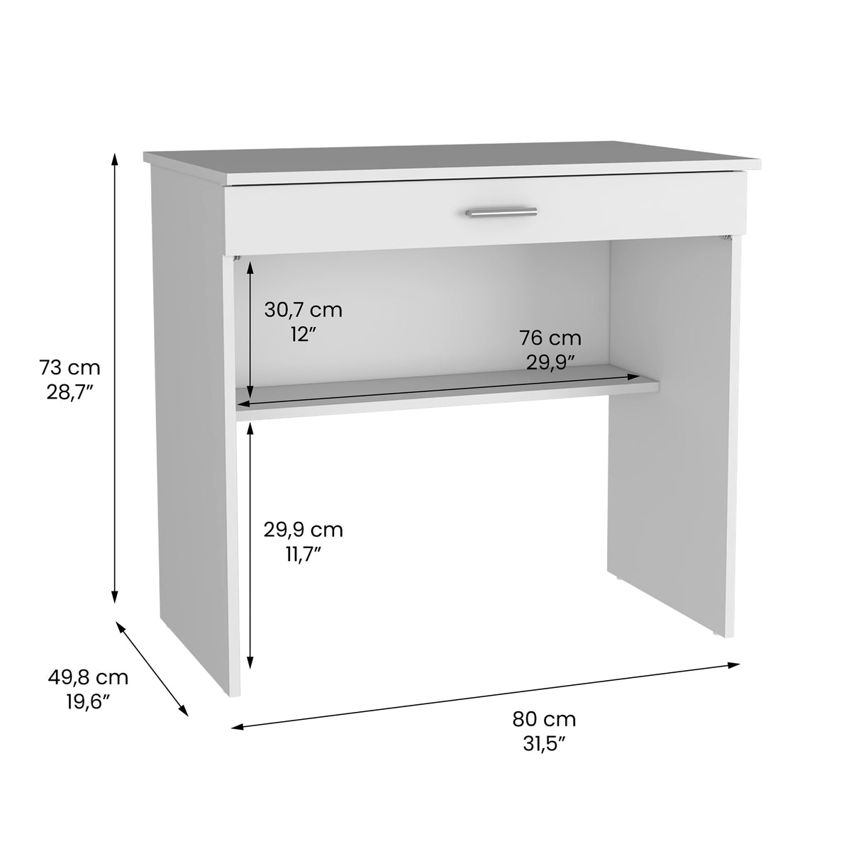 Escritorio Edificie Blanco 80 cm con Cajón y Entrepaño