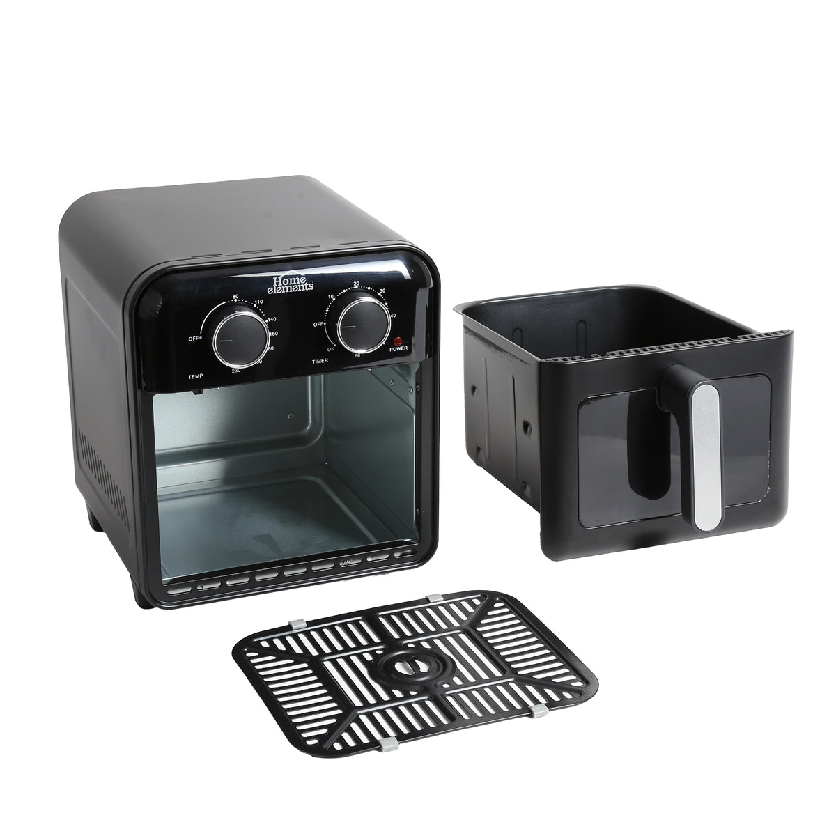Freidora de Aire Home Elements Megafryer Classic Negro y Plata 33x30.2cm de 8 Litros