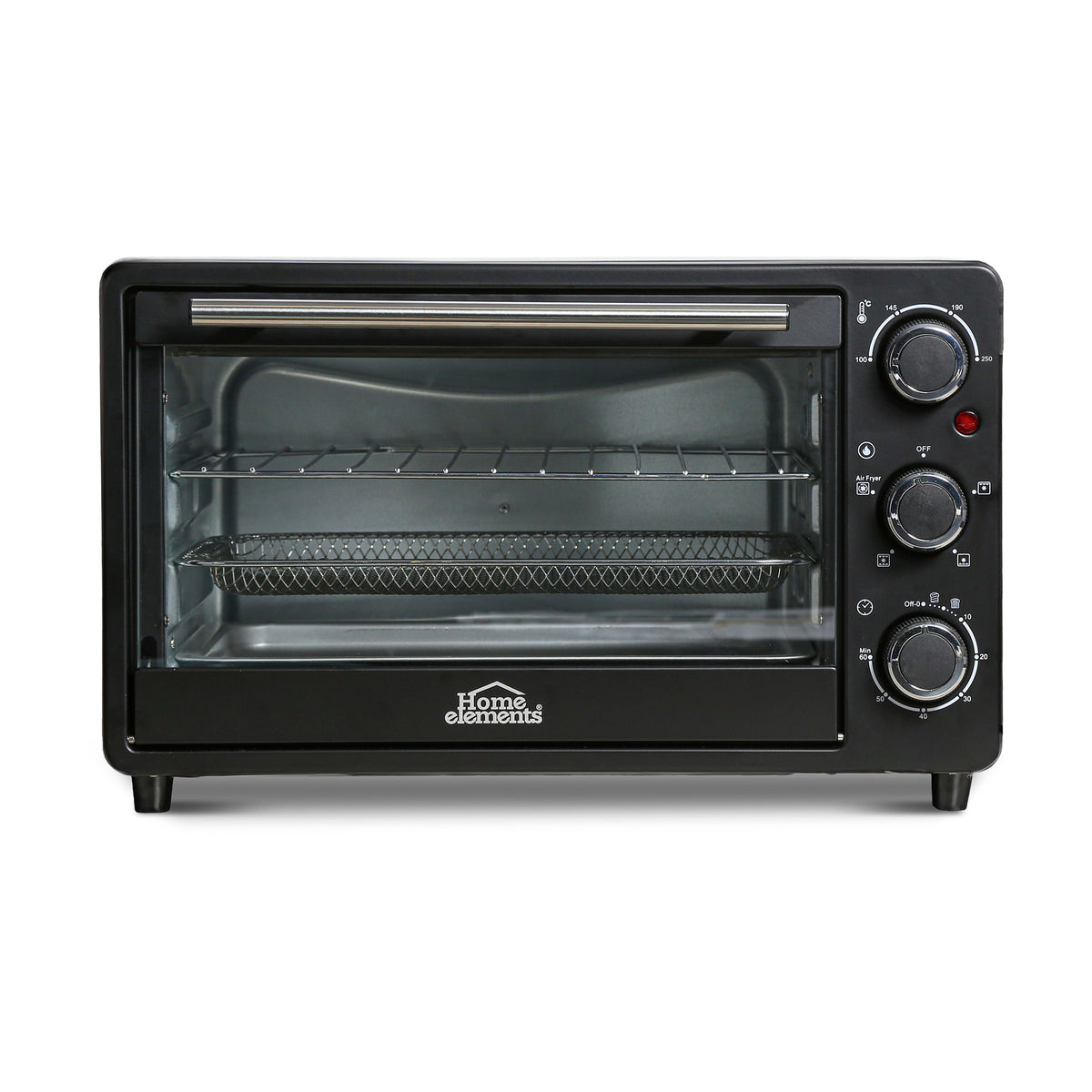 Horno Multifuncional 5 en 1 Home Elements Negro y Plata 40.3x29.9cm con Dos Rejillas y Tecnología Convection Pro