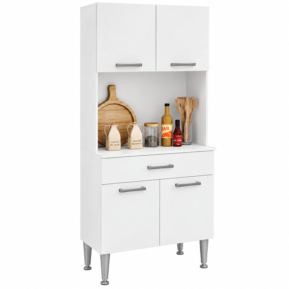 Alacena de cocina blanca moderna en MDP 80x182 cm con 4 puertas