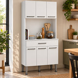 Alacena de cocina blanca moderna en MDP 80x184 cm con 6 puertas y cajón
