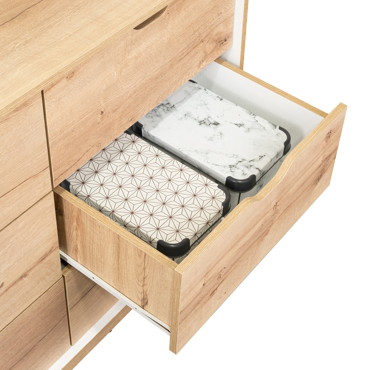Cajonera Basilea Duna y Blanco 107.1x77.6cm de 3 Hileras con 4 Cajones