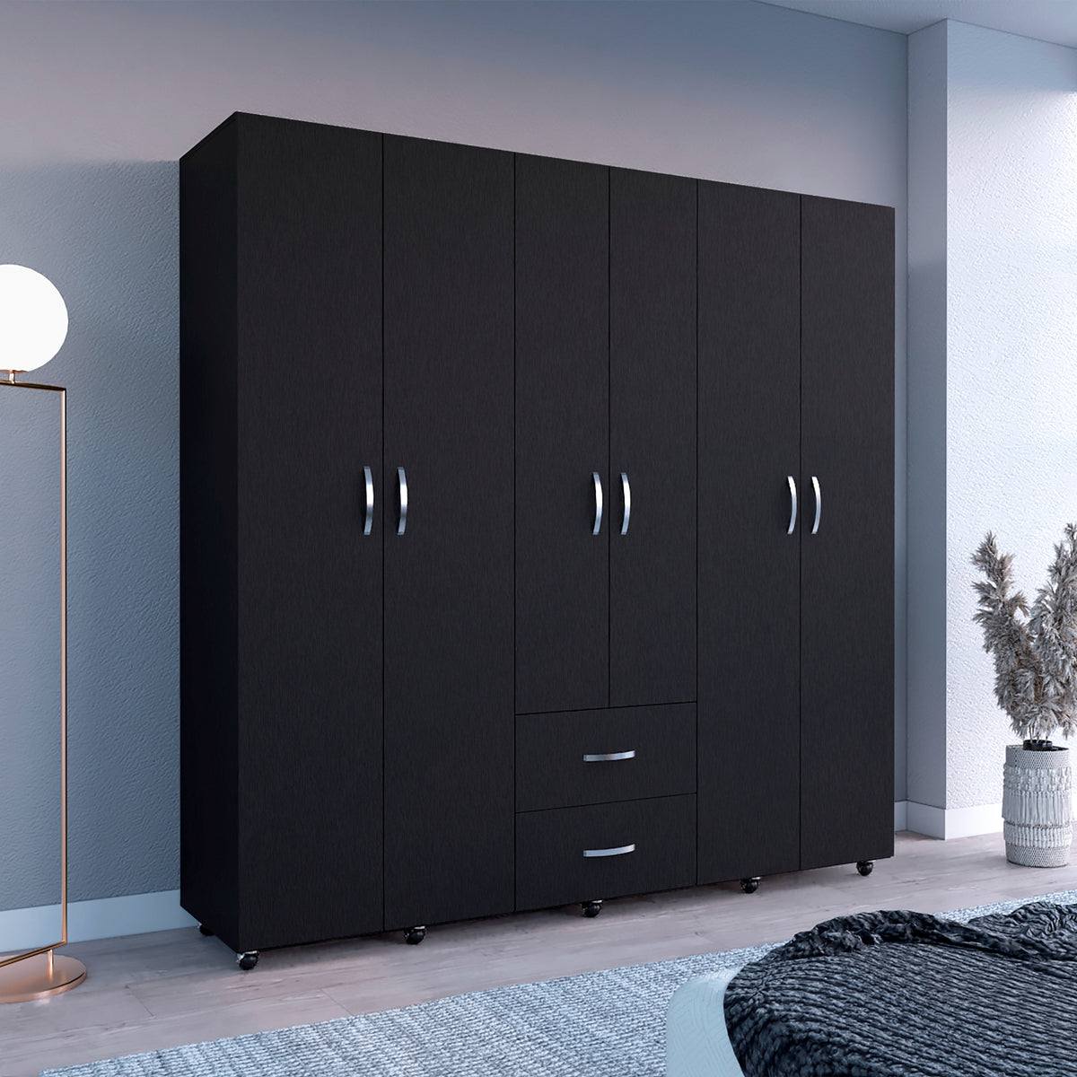 Closet Barilo Wengue 200x200cm con Seis Puertas y con Cuatro Entrepaños
