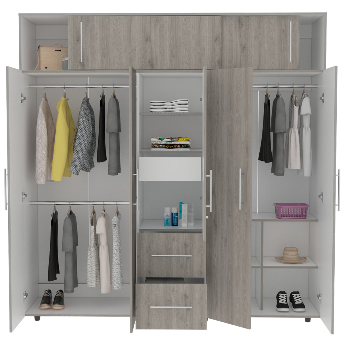 Closet Bigaf Ceniza y Blanco 200x204cm con Siete Puertas y con Cinco Entrepaños