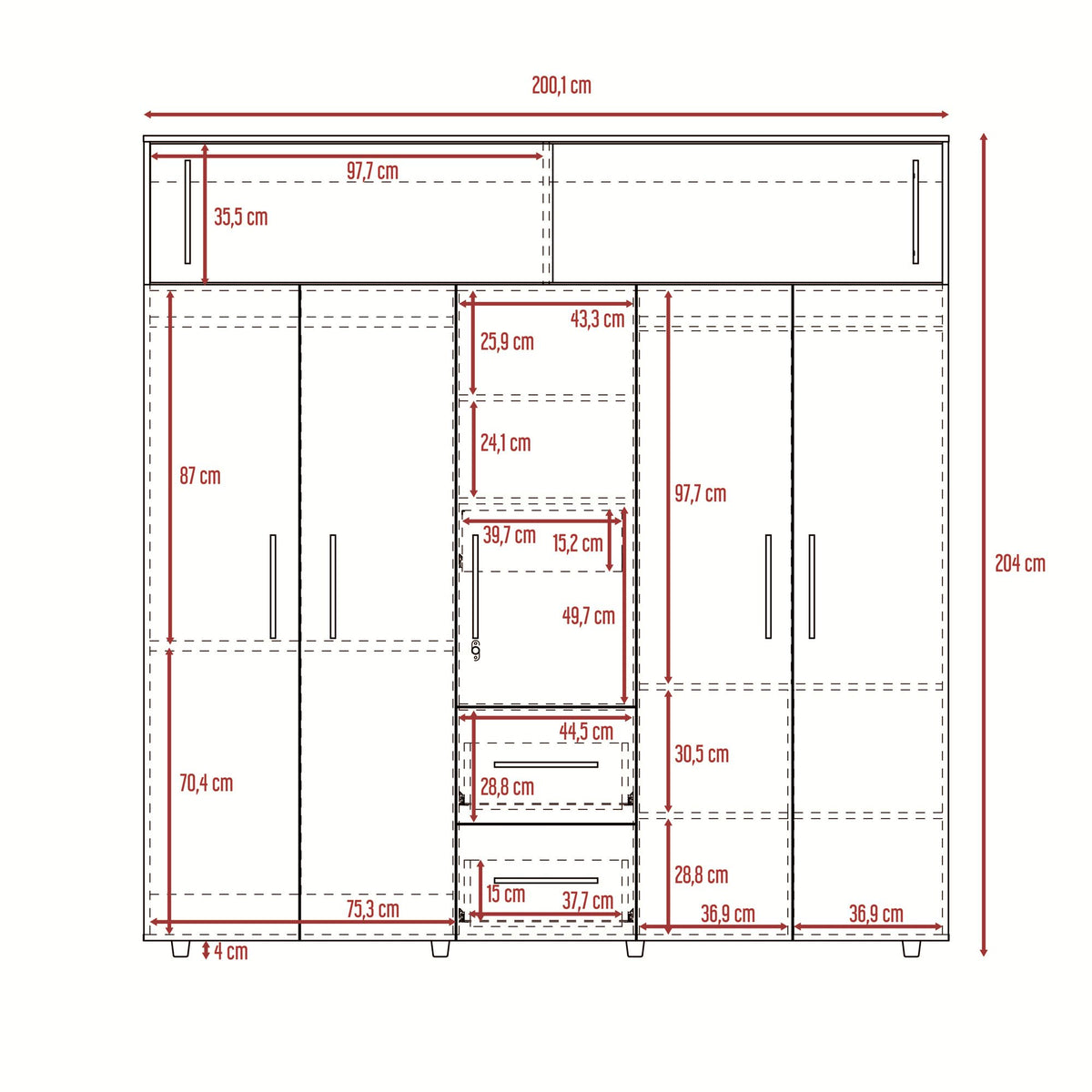 Closet Bigaf Ceniza y Blanco 200x204cm con Siete Puertas y con Cinco Entrepaños