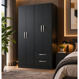 Closet Negro Mate 90x173cm con Cuatro Puertas y con Dos Entrepaños