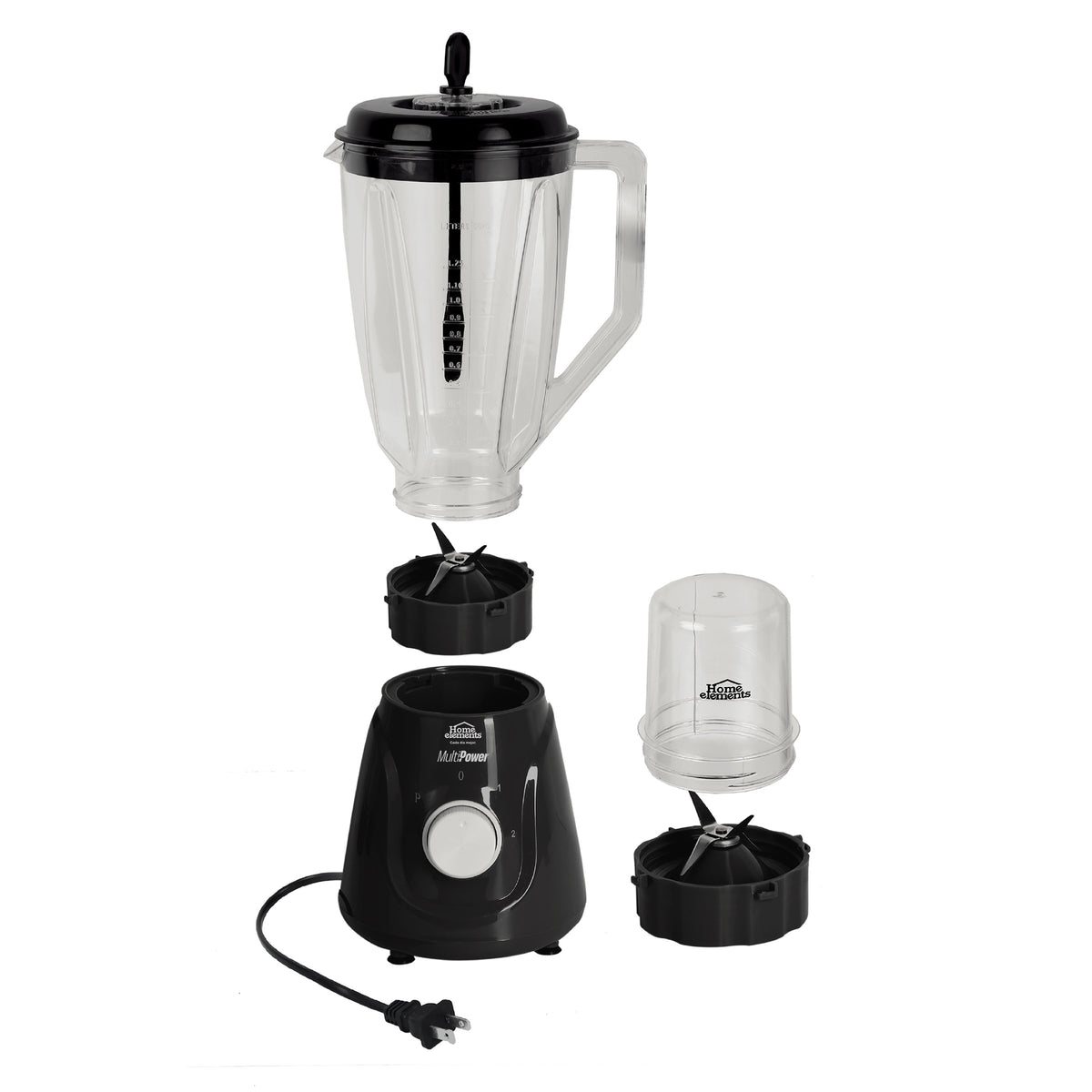 Licuadora Multipower Plus Negro 17x39.5cm de 1.5 Litros de Cuatro Aspas y con Cuatro Velocidades