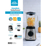 Licuadora Turbo Power Negro Y Plata 17.5x43cm de 1.75 Litros de Seis Aspas y con Cuatro Velocidades
