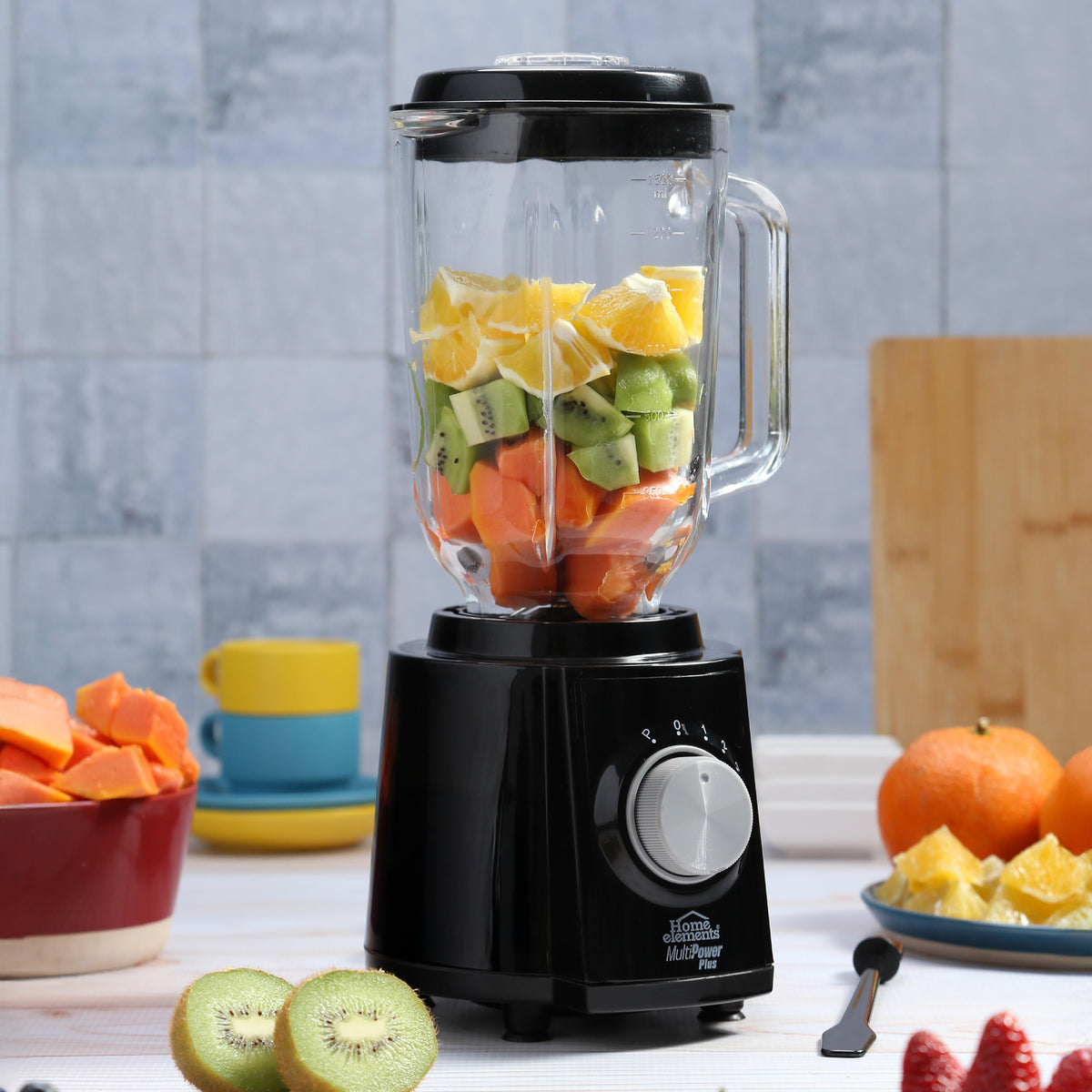 Licuadora Multipower Plus Glass Negro 18.3x37.3cm de 1.5 Litros de Cuatro Aspas y con Cuatro Velocidades