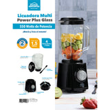 Licuadora Multipower Plus Glass Negro 18.3x37.3cm de 1.5 Litros de Cuatro Aspas y con Cuatro Velocidades