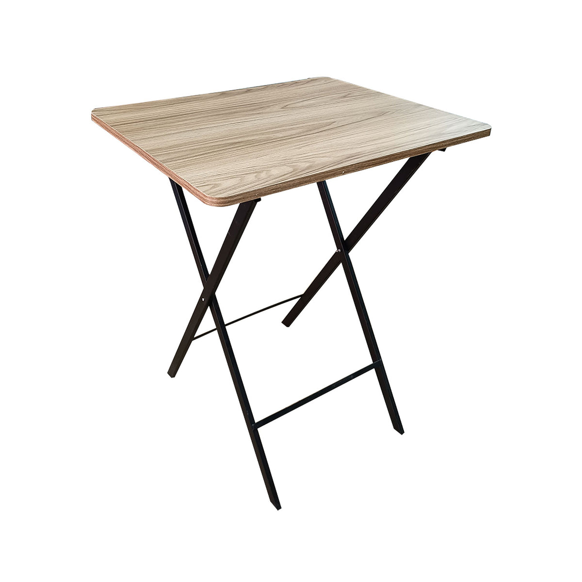 Mesa Auxiliar Elsa Madera Natural y Negro 60x5cm Cuadrado con Patas Apilable y Plegable