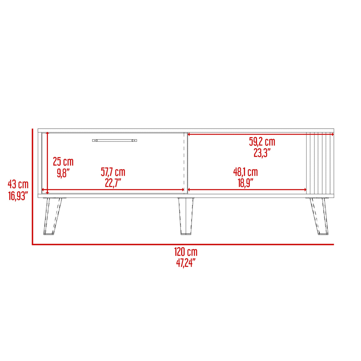 Mesa de centro rectangular fresno europeo y capri en MDP 120x60 cm