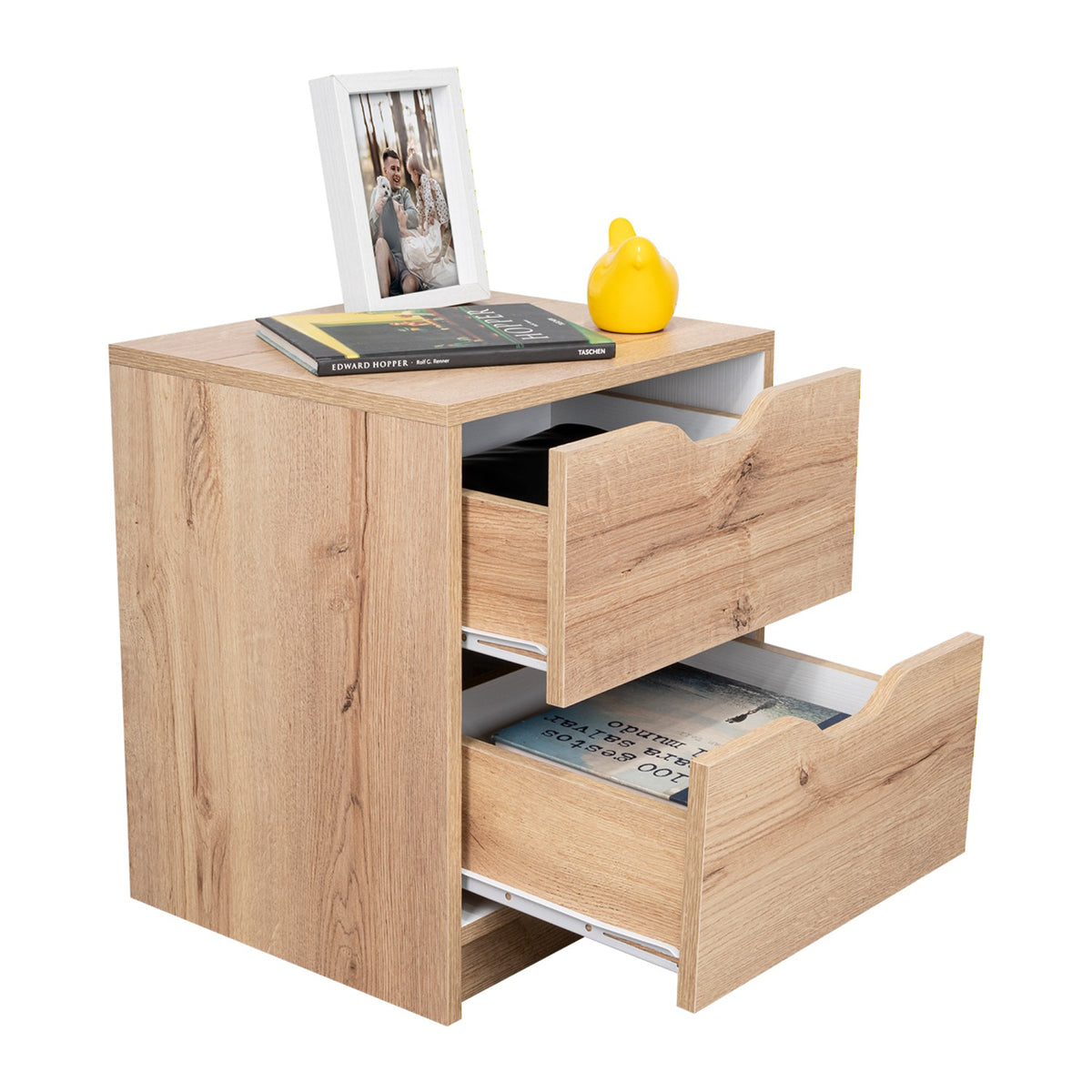 Mesa de noche duna y blanco moderna con 2 cajones 48 cm