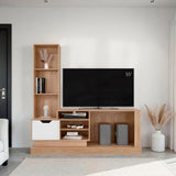 Centro de Entretenimiento Blake Fresno y Blanco 177.7x181.4cm para TV Hasta 55" Pulgadas con Ranura para Cables y con Siete Compartimientos