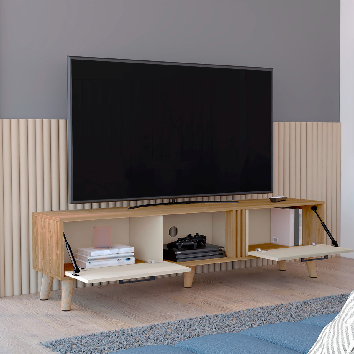 Mesa para TV Vance Fresno y Capri 160x43cm para TV Hasta 70" Pulgadas y con Un Compartimiento