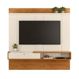 Centro de Entretenimiento Flotante Blanco y Madera 180x181cm para TV Hasta 65" Pulgadas con Ranura para Cables y con Un Compartimiento