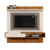 Centro de Entretenimiento Flotante Blanco y Madera 180x181cm para TV Hasta 65" Pulgadas con Ranura para Cables y con Un Compartimiento