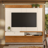 Centro de Entretenimiento Flotante Blanco y Madera 180x181cm para TV Hasta 65" Pulgadas con Ranura para Cables y con Un Compartimiento