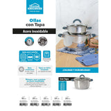 Olla Home Elements plateada antiadherente en acero inoxidable 2 L con tapa de vidrio