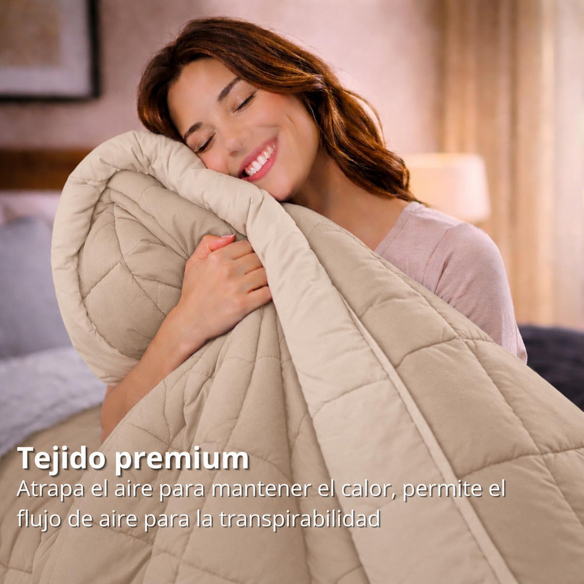Edredón Semiacolchado Bicolor Beige 180x120cm Doble Faz para Colchón Semidoble 120 X 190 Cm Fondo Entero sin Relleno