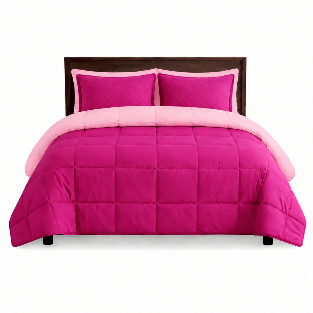 Edredón Semiacolchado Bicolor Fucsia y Rosado 180x120cm Doble Faz para Colchón Semidoble 120 X 190 Cm Fondo Entero sin Relleno