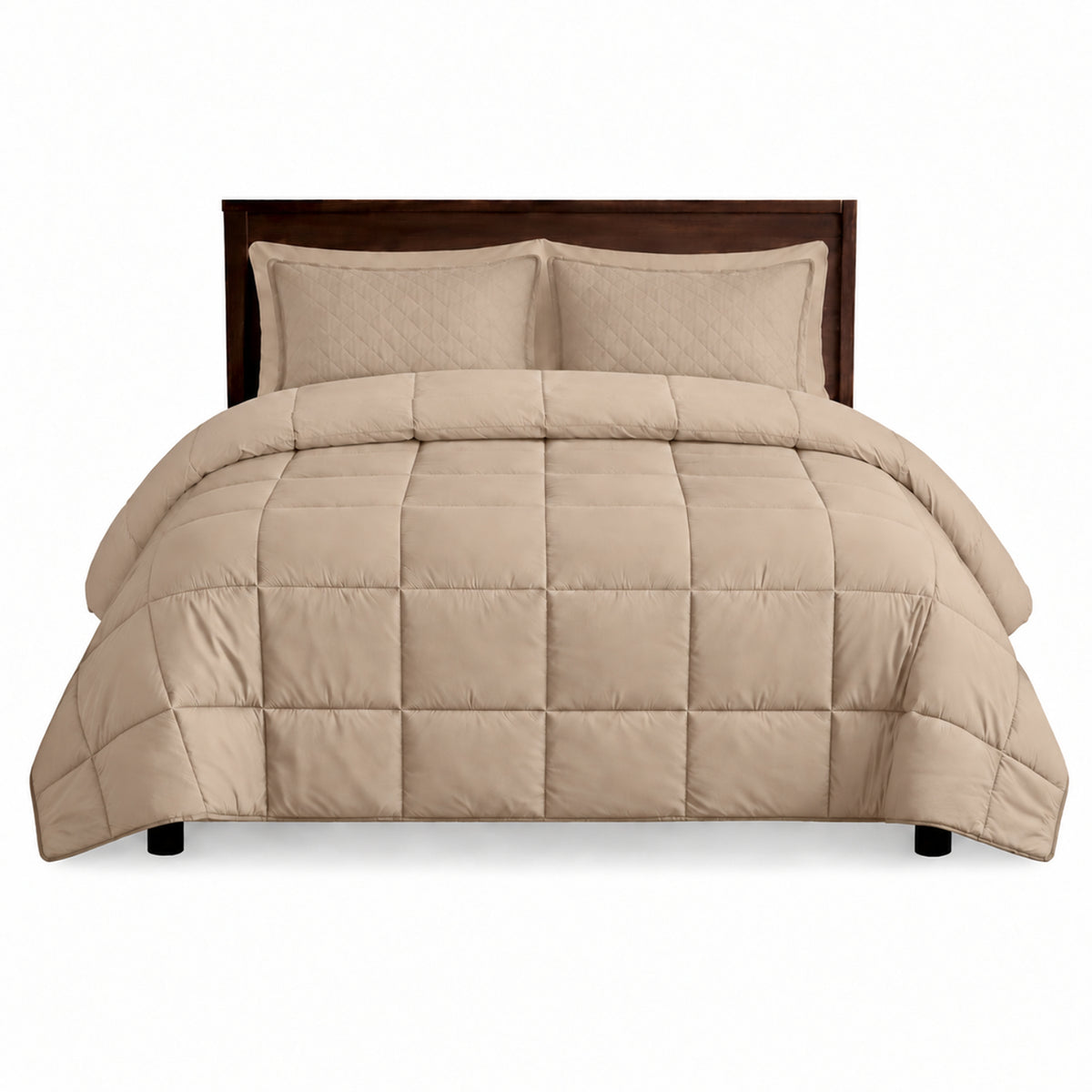 Edredón Semiacolchado Bicolor Beige 220x220cm Doble Faz para Colchón Queen 160 X 190 Cm Fondo Entero sin Relleno