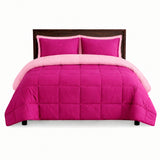 Edredón Semiacolchado Bicolor Fucsia y Rosado 220x220cm Doble Faz para Colchón Queen 160 X 190 Cm Fondo Entero sin Relleno