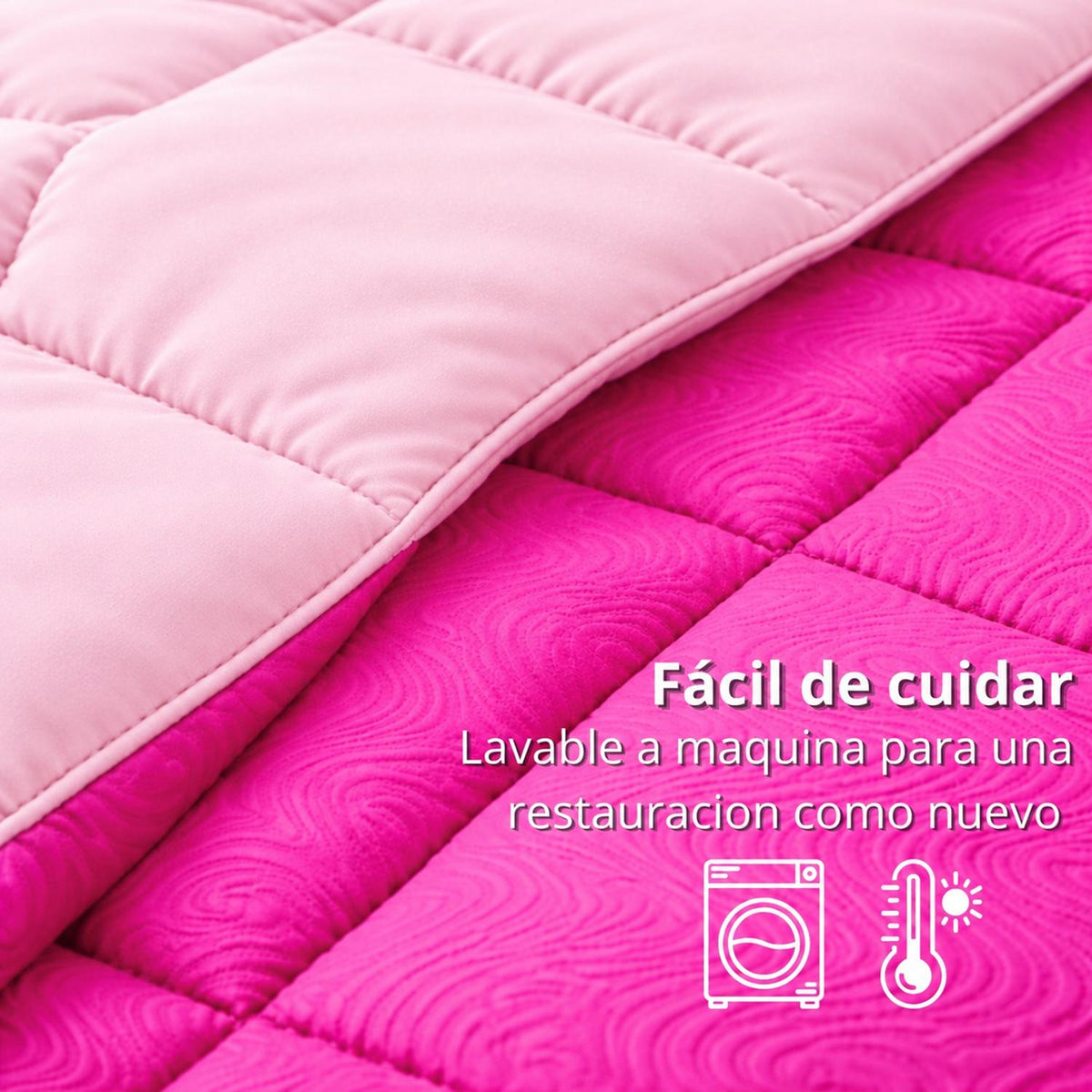 Edredón Semiacolchado Bicolor Fucsia y Rosado 220x220cm Doble Faz para Colchón Queen 160 X 190 Cm Fondo Entero sin Relleno