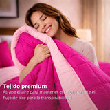 Edredón Semiacolchado Bicolor Fucsia y Rosado 220x220cm Doble Faz para Colchón Queen 160 X 190 Cm Fondo Entero sin Relleno