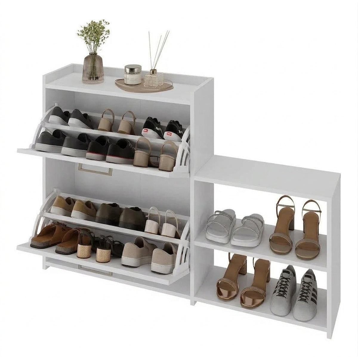 Zapatero vertical blanco para 16 pares en MDP 116x79 cm
