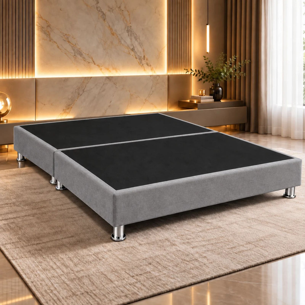 Base Cama Dividida Sommier Microfibra Gris 120x190cm para Colchón Semidoble sin Cabecero y con Patas