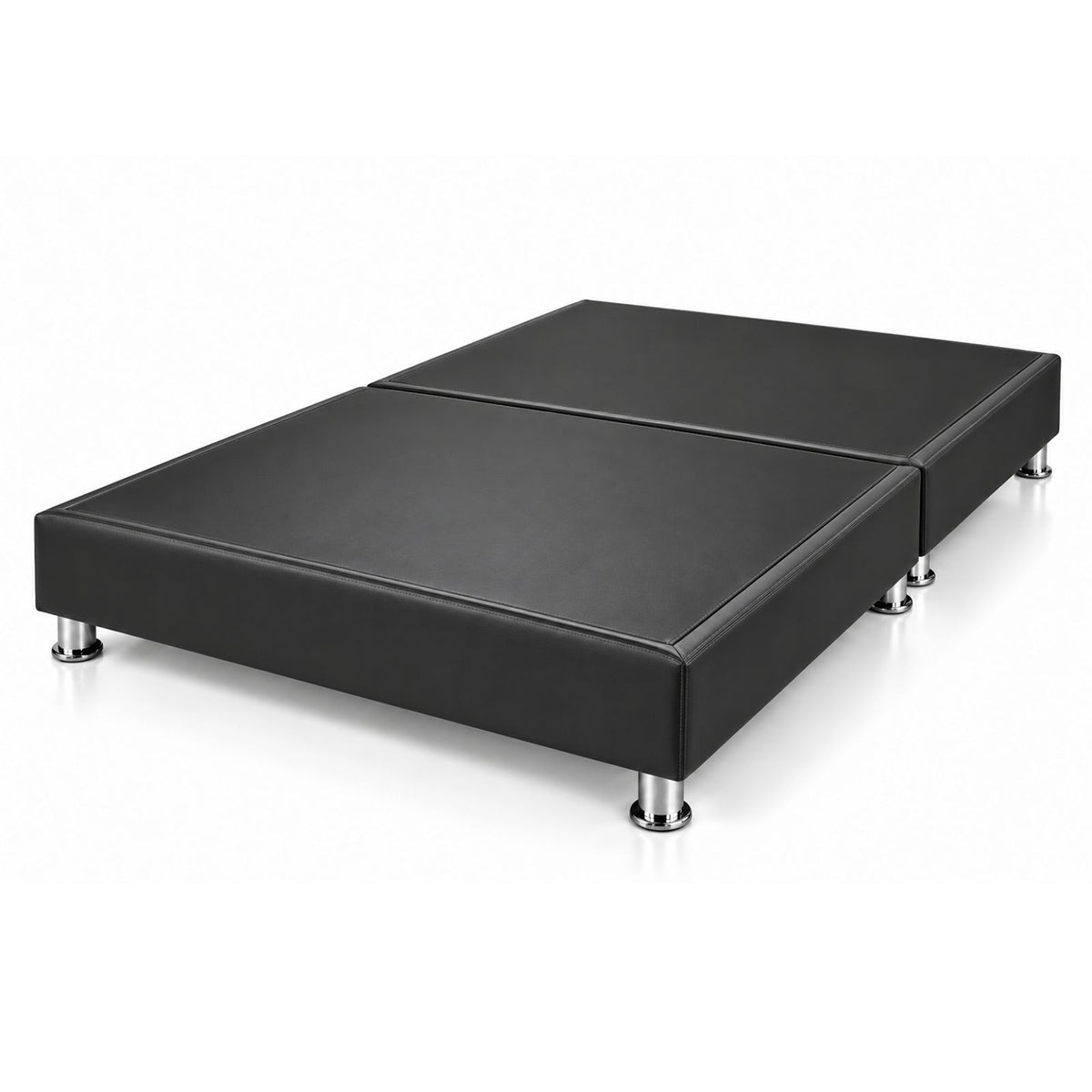 Base Cama Dividida Sommier Ecocuero Negro 140x190cm para Colchón Doble sin Cabecero y con Patas