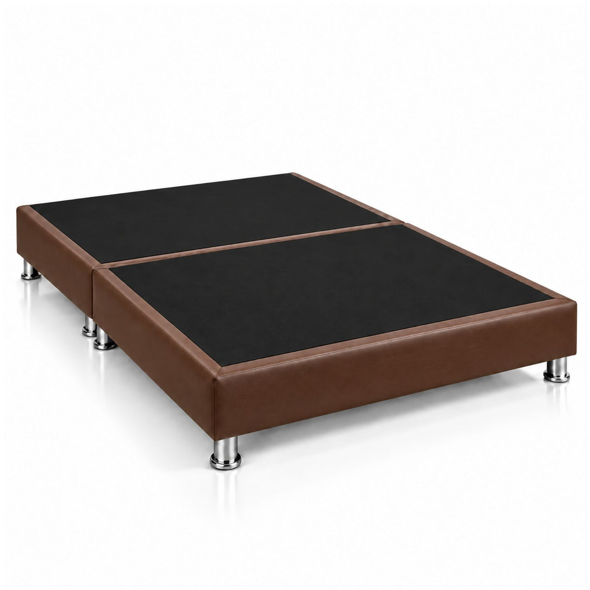 Base Cama Dividida Sommier Ecocuero Café 140x190cm para Colchón Doble sin Cabecero y con Patas