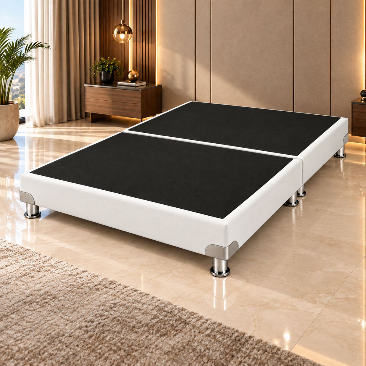 Base Cama Dividida Bostón Microfibra Blanco 140x190cm para Colchón Doble sin Cabecero y con Patas