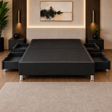 Base Cama Elegant Microfibra Negro 120x190cm para Colchón Semidoble sin Cabecero y con Patas