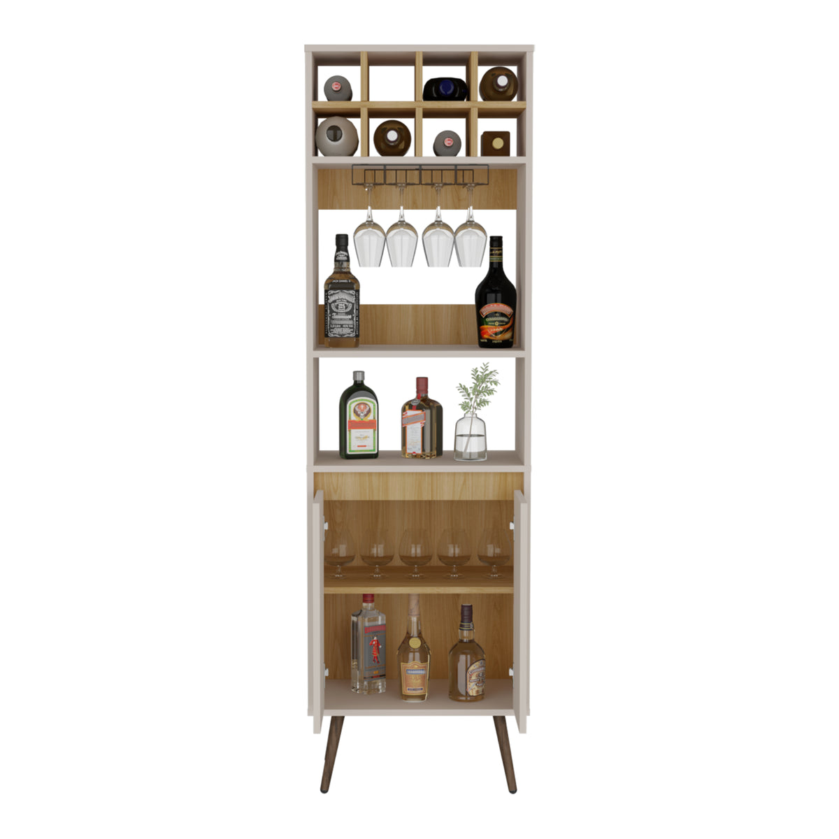 Bar Aranjuez Fresno Europeo y Capri 53x178cm con Diez Compartimientos y Ocho Portabotellas