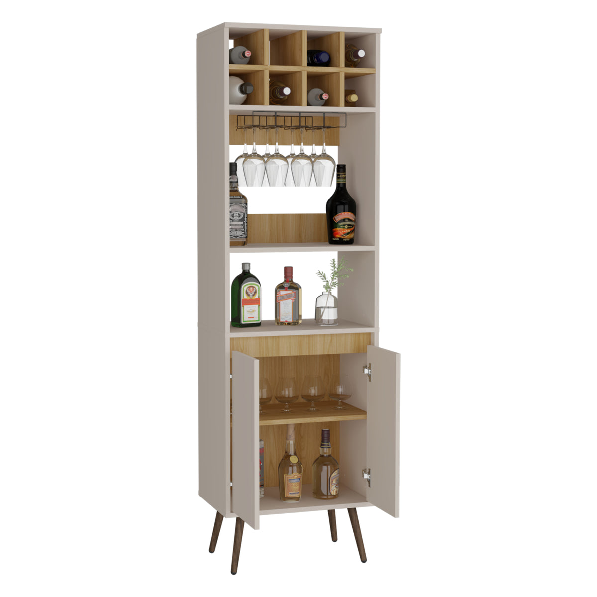Bar Aranjuez Fresno Europeo y Capri 53x178cm con Diez Compartimientos y Ocho Portabotellas