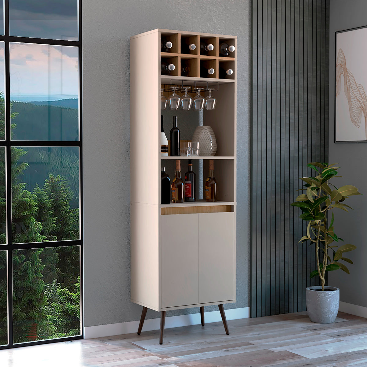 Bar Aranjuez Fresno Europeo y Capri 53x178cm con Diez Compartimientos y Ocho Portabotellas
